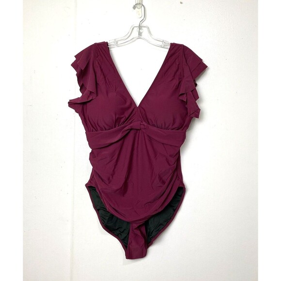 Blooming Jelly Swimsuits Tummy Control Slimming One Piece Burgundy Plus Size 3XL - Picture 11 of 14